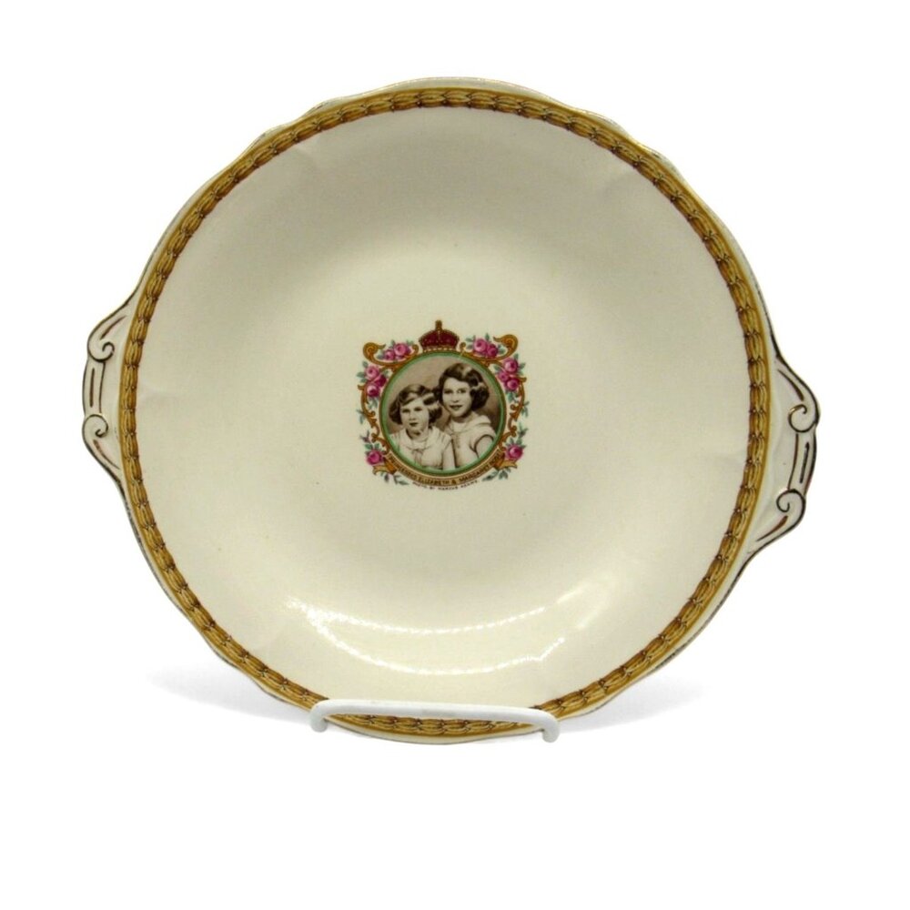 GRINDLEY CREAMPETAL Princesses Elizabeth & Margaret 1930s Vintage Plate 10"